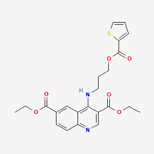 molecular formula C23H24N2O6S B7745681 3,6-DIETHYL 4-{[3-(THIOPHENE-2-CARBONYLOXY)PROPYL]AMINO}QUINOLINE-3,6-DICARBOXYLATE 