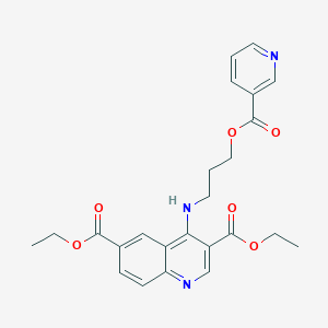 molecular formula C24H25N3O6 B7745687 Diethyl 4-({3-[(pyridin-3-ylcarbonyl)oxy]propyl}amino)quinoline-3,6-dicarboxylate 