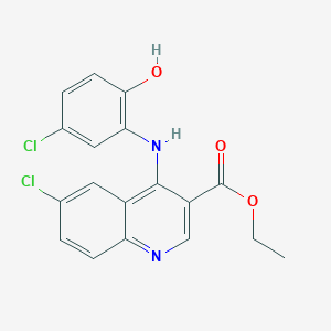 molecular formula C18H14Cl2N2O3 B7745738 Ethyl 6-chloro-4-(5-chloro-2-hydroxyanilino)quinoline-3-carboxylate 