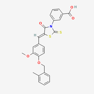 3-[(5Z)-5-[[3-methoxy-4-[(2-methylphenyl)methoxy]phenyl]methylidene]-4-oxo-2-sulfanylidene-1,3-thiazolidin-3-yl]benzoic acid