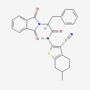 molecular formula C27H23N3O3S B7745816 N-(3-cyano-6-methyl-4,5,6,7-tetrahydro-1-benzothiophen-2-yl)-2-(1,3-dioxoisoindol-2-yl)-3-phenylpropanamide 