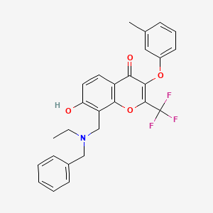 molecular formula C27H24F3NO4 B7745884 8-{[benzyl(ethyl)amino]methyl}-7-hydroxy-3-(3-methylphenoxy)-2-(trifluoromethyl)-4H-chromen-4-one 