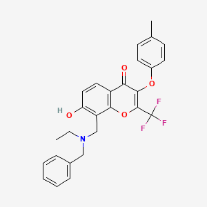 molecular formula C27H24F3NO4 B7745924 8-{[benzyl(ethyl)amino]methyl}-7-hydroxy-3-(4-methylphenoxy)-2-(trifluoromethyl)-4H-chromen-4-one 