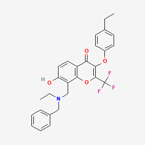 molecular formula C28H26F3NO4 B7745929 8-{[benzyl(ethyl)amino]methyl}-3-(4-ethylphenoxy)-7-hydroxy-2-(trifluoromethyl)-4H-chromen-4-one 