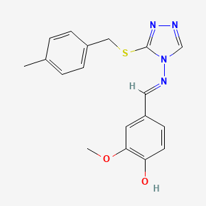 molecular formula C18H18N4O2S B7745999 2-methoxy-4-[(E)-[3-[(4-methylphenyl)methylsulfanyl]-1,2,4-triazol-4-yl]iminomethyl]phenol 