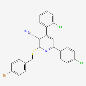 molecular formula C25H15BrCl2N2S B7746104 2-[(4-Bromophenyl)methylsulfanyl]-4-(2-chlorophenyl)-6-(4-chlorophenyl)pyridine-3-carbonitrile 