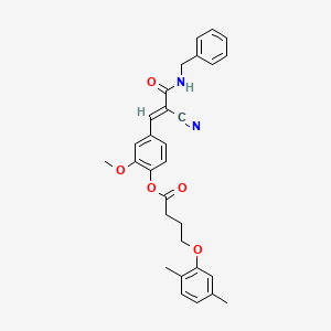(E)-4-(3-(benzylamino)-2-cyano-3-oxoprop-1-en-1-yl)-2-methoxyphenyl 4-(2,5-dimethylphenoxy)butanoate