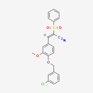 (E)-2-(benzenesulfonyl)-3-[4-[(3-chlorophenyl)methoxy]-3-methoxyphenyl]prop-2-enenitrile