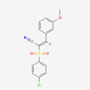 (E)-2-(4-chlorophenyl)sulfonyl-3-(3-methoxyphenyl)prop-2-enenitrile
