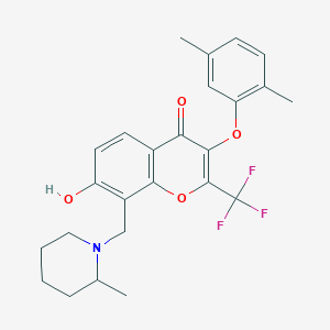 3-(2,5-Dimethylphenoxy)-7-hydroxy-8-[(2-methylpiperidin-1-yl)methyl]-2-(trifluoromethyl)chromen-4-one