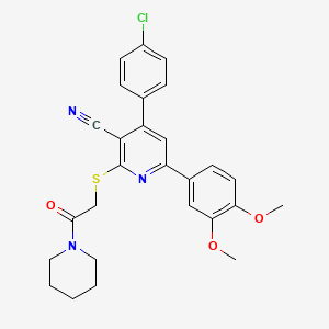 4-(4-Chlorophenyl)-6-(3,4-dimethoxyphenyl)-2-(2-oxo-2-piperidin-1-ylethyl)sulfanylpyridine-3-carbonitrile