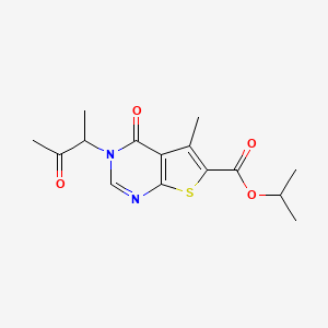 molecular formula C15H18N2O4S B7746540 Propan-2-yl 5-methyl-4-oxo-3-(3-oxobutan-2-yl)thieno[2,3-d]pyrimidine-6-carboxylate 