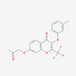 molecular formula C20H15F3O5 B7746580 3-(3-Methylphenoxy)-7-(2-oxopropoxy)-2-(trifluoromethyl)chromen-4-one 