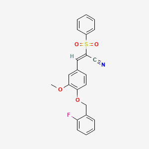 (E)-2-(benzenesulfonyl)-3-[4-[(2-fluorophenyl)methoxy]-3-methoxyphenyl]prop-2-enenitrile