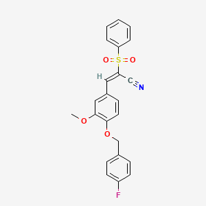 (E)-2-(benzenesulfonyl)-3-[4-[(4-fluorophenyl)methoxy]-3-methoxyphenyl]prop-2-enenitrile