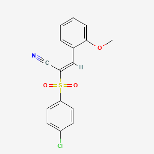 (E)-2-(4-chlorophenyl)sulfonyl-3-(2-methoxyphenyl)prop-2-enenitrile