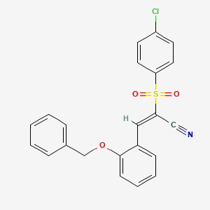 (E)-2-(4-chlorophenyl)sulfonyl-3-(2-phenylmethoxyphenyl)prop-2-enenitrile