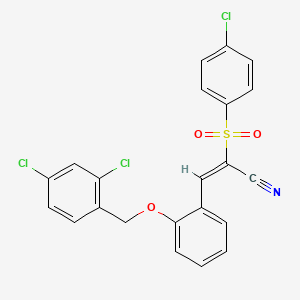 (E)-2-(4-chlorophenyl)sulfonyl-3-[2-[(2,4-dichlorophenyl)methoxy]phenyl]prop-2-enenitrile