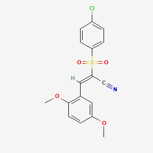 (E)-2-(4-chlorophenyl)sulfonyl-3-(2,5-dimethoxyphenyl)prop-2-enenitrile
