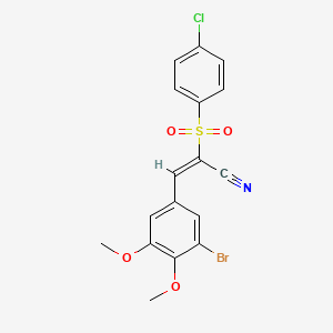 molecular formula C17H13BrClNO4S B7746729 (E)-3-(3-bromo-4,5-dimethoxyphenyl)-2-(4-chlorophenyl)sulfonylprop-2-enenitrile 