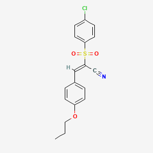 (E)-2-(4-chlorophenyl)sulfonyl-3-(4-propoxyphenyl)prop-2-enenitrile