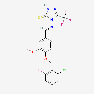 4-[(E)-[4-[(2-chloro-6-fluorophenyl)methoxy]-3-methoxyphenyl]methylideneamino]-3-(trifluoromethyl)-1H-1,2,4-triazole-5-thione