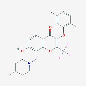 3-(2,5-Dimethylphenoxy)-7-hydroxy-8-[(4-methylpiperidin-1-yl)methyl]-2-(trifluoromethyl)chromen-4-one