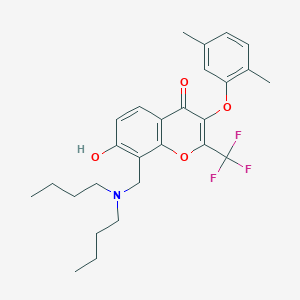 molecular formula C27H32F3NO4 B7746780 8-[(dibutylamino)methyl]-3-(2,5-dimethylphenoxy)-7-hydroxy-2-(trifluoromethyl)-4H-chromen-4-one 