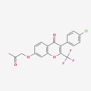 molecular formula C19H12ClF3O4 B7746908 3-(4-Chlorophenyl)-7-(2-oxopropoxy)-2-(trifluoromethyl)chromen-4-one 