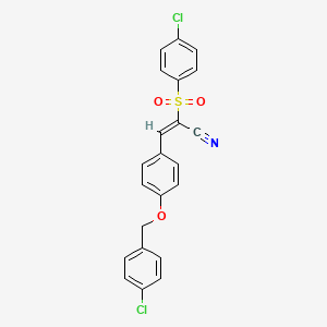 molecular formula C22H15Cl2NO3S B7746980 (E)-3-[4-[(4-chlorophenyl)methoxy]phenyl]-2-(4-chlorophenyl)sulfonylprop-2-enenitrile 