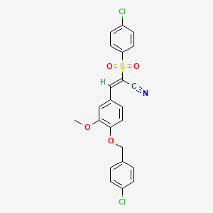(E)-3-[4-[(4-chlorophenyl)methoxy]-3-methoxyphenyl]-2-(4-chlorophenyl)sulfonylprop-2-enenitrile
