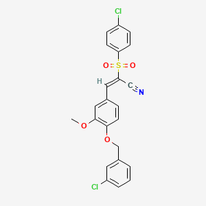 (E)-3-[4-[(3-chlorophenyl)methoxy]-3-methoxyphenyl]-2-(4-chlorophenyl)sulfonylprop-2-enenitrile