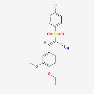 (E)-2-(4-chlorophenyl)sulfonyl-3-(4-ethoxy-3-methoxyphenyl)prop-2-enenitrile