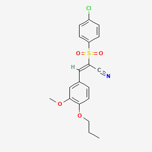 (E)-2-(4-chlorophenyl)sulfonyl-3-(3-methoxy-4-propoxyphenyl)prop-2-enenitrile