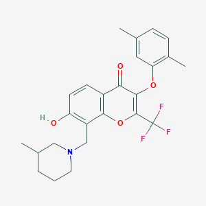 molecular formula C25H26F3NO4 B7747129 3-(2,5-Dimethylphenoxy)-7-hydroxy-8-[(3-methylpiperidin-1-yl)methyl]-2-(trifluoromethyl)chromen-4-one 
