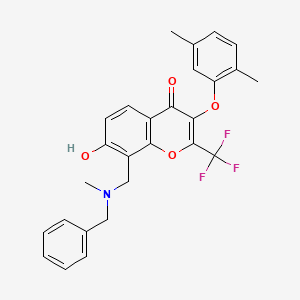 molecular formula C27H24F3NO4 B7747131 8-[[Benzyl(methyl)amino]methyl]-3-(2,5-dimethylphenoxy)-7-hydroxy-2-(trifluoromethyl)chromen-4-one 