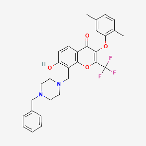 molecular formula C30H29F3N2O4 B7747139 8-[(4-benzylpiperazin-1-yl)methyl]-3-(2,5-dimethylphenoxy)-7-hydroxy-2-(trifluoromethyl)-4H-chromen-4-one 
