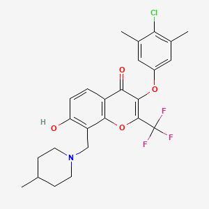 3-(4-chloro-3,5-dimethylphenoxy)-7-hydroxy-8-[(4-methylpiperidin-1-yl)methyl]-2-(trifluoromethyl)-4H-chromen-4-one