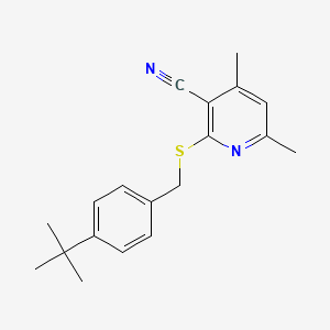 molecular formula C19H22N2S B7747220 2-[(4-Tert-butylphenyl)methylsulfanyl]-4,6-dimethylpyridine-3-carbonitrile 