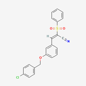 (E)-2-(benzenesulfonyl)-3-[3-[(4-chlorophenyl)methoxy]phenyl]prop-2-enenitrile