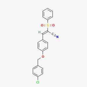 (E)-2-(benzenesulfonyl)-3-[4-[(4-chlorophenyl)methoxy]phenyl]prop-2-enenitrile