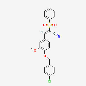 (E)-2-(benzenesulfonyl)-3-[4-[(4-chlorophenyl)methoxy]-3-methoxyphenyl]prop-2-enenitrile