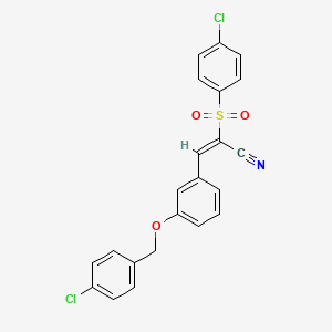 (E)-3-[3-[(4-chlorophenyl)methoxy]phenyl]-2-(4-chlorophenyl)sulfonylprop-2-enenitrile