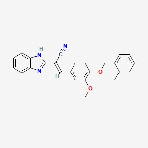 (E)-2-(1H-benzimidazol-2-yl)-3-[3-methoxy-4-[(2-methylphenyl)methoxy]phenyl]prop-2-enenitrile
