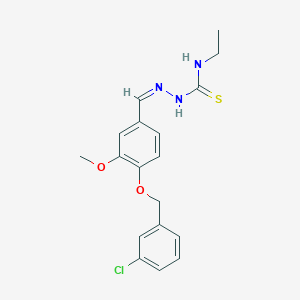 molecular formula C18H20ClN3O2S B7747498 (1Z,N'Z)-N'-(4-((3-chlorobenzyl)oxy)-3-methoxybenzylidene)-N-ethylcarbamohydrazonothioic acid 