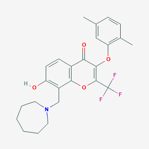 molecular formula C25H26F3NO4 B7747619 8-(Azepan-1-ylmethyl)-3-(2,5-dimethylphenoxy)-7-hydroxy-2-(trifluoromethyl)chromen-4-one 