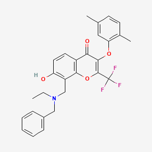 molecular formula C28H26F3NO4 B7747625 8-{[benzyl(ethyl)amino]methyl}-3-(2,5-dimethylphenoxy)-7-hydroxy-2-(trifluoromethyl)-4H-chromen-4-one 