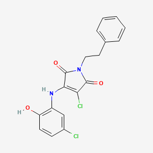 molecular formula C18H14Cl2N2O3 B7747856 3-chloro-4-((5-chloro-2-hydroxyphenyl)amino)-1-phenethyl-1H-pyrrole-2,5-dione 