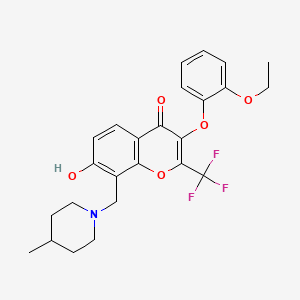 molecular formula C25H26F3NO5 B7747999 3-(2-Ethoxyphenoxy)-7-hydroxy-8-[(4-methylpiperidin-1-yl)methyl]-2-(trifluoromethyl)chromen-4-one 