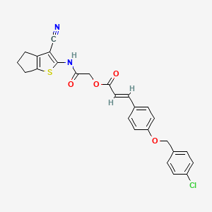 molecular formula C26H21ClN2O4S B7748007 (E)-2-((3-cyano-5,6-dihydro-4H-cyclopenta[b]thiophen-2-yl)amino)-2-oxoethyl 3-(4-((4-chlorobenzyl)oxy)phenyl)acrylate 